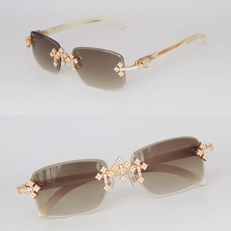 Brown Gradient Rimless Sunglasses with Genuine Moissanite Accents MOISSANITE Big C Iced Out Sunglasses - 925 Silver Buffs  main image 3
