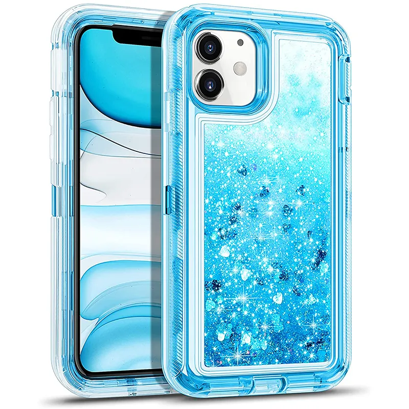 Estuches para teléfono Glitter Liquid Quickstand para Iphone 15 14 13 12 11 Pro Max XsMax Xr Xs X 7 8 Plus Estuche protector completo para teléfono móvil a prueba de golpes de moda de lujo