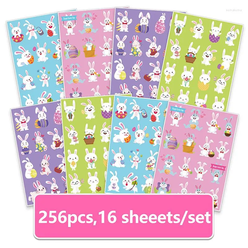 Geschenkwikkeling 16 vellen gelukkige paasstickers cartoon eieren afdichting lable sticker voor kinderen diy kaart envelop -briefpapier decor