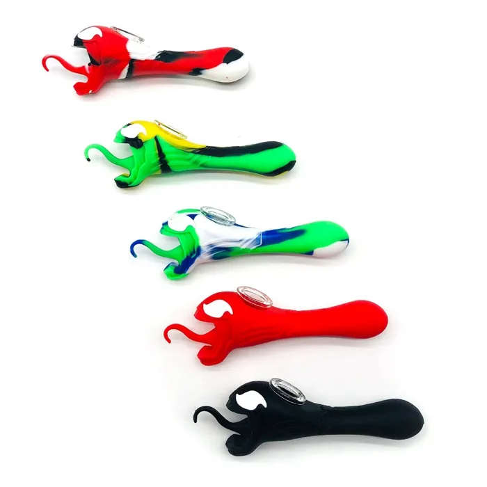 Fumer Coloré Pipes À Main En Silicone Portable Serpent Araignée Style Filtre En Verre Amovible Nineholes Cuillère Bol Herbe Tabac Porte-Cigarette Waterpipe Bong DHL