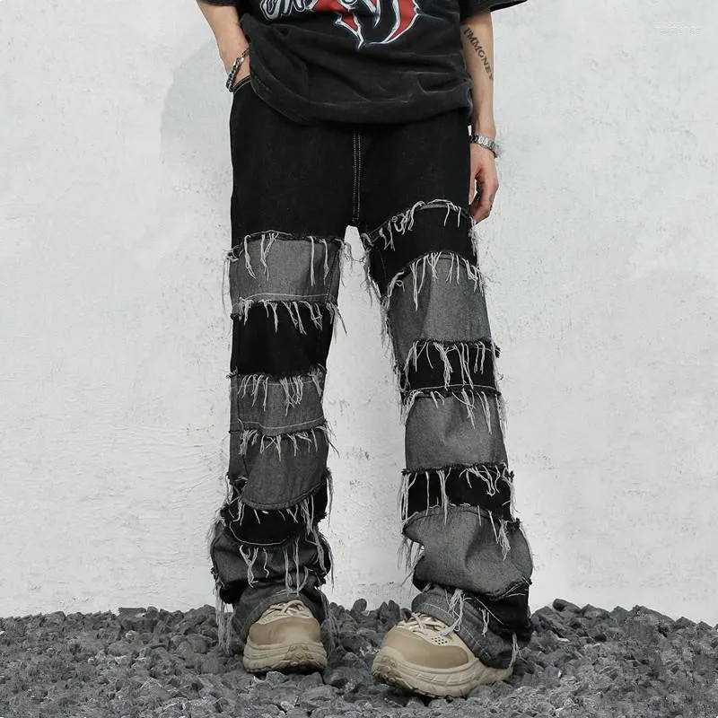 جينز الرجال 2023 ROPA Grunge Y2K Streetwear مكدسة السراويل الفضفاضة رجال الملابس المرقاء على التوالي سراويل طويلة فضفاضة