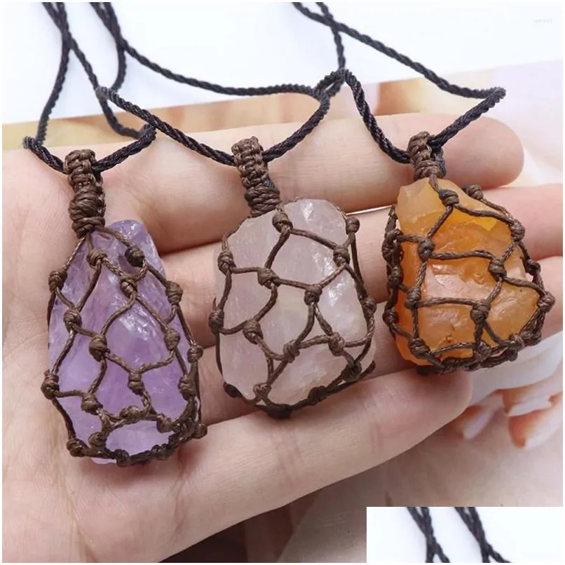 Pendant Necklaces Natural Stone Necklace Rope Wrap Irregar Rock Amethysts Crystal For Women Party Jewelry Gifts Drop Delivery Pendant Dhazt
