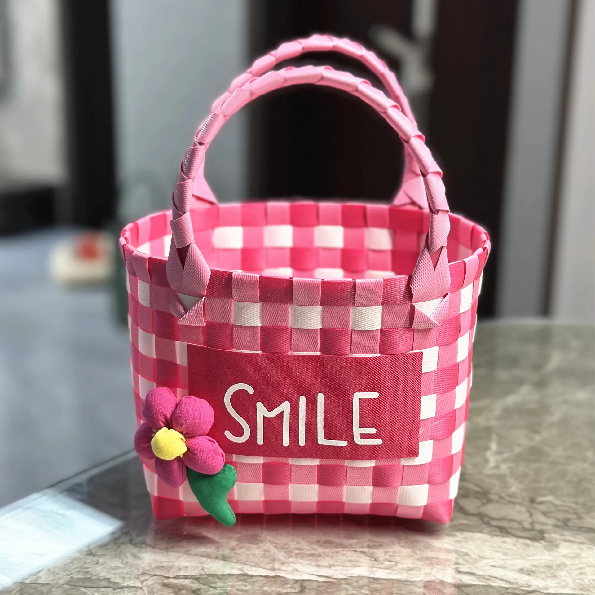 PVC Material Totes Casual and Multi-style Braided Bags with Plaid Elements and Floral Decorations