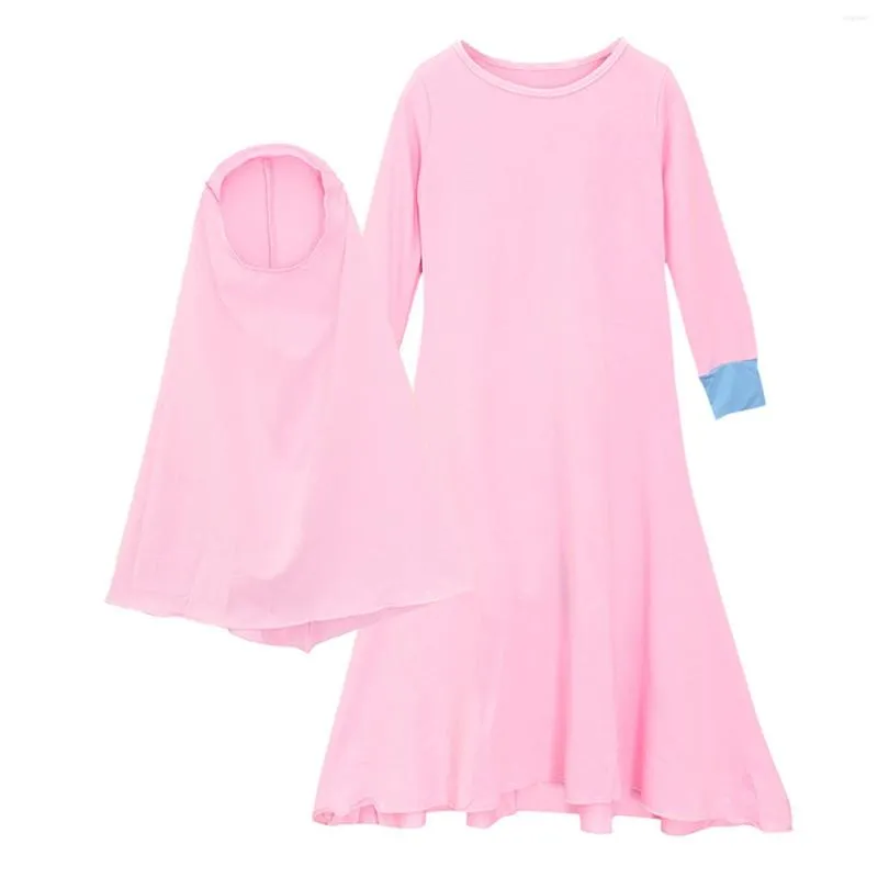 Pijama Muslim Baby Girls 'Ramadan Abaya com hijab Robe completa maxi maxi garotinha ativa desgaste fofo roupas de outono para meninas adolescentes