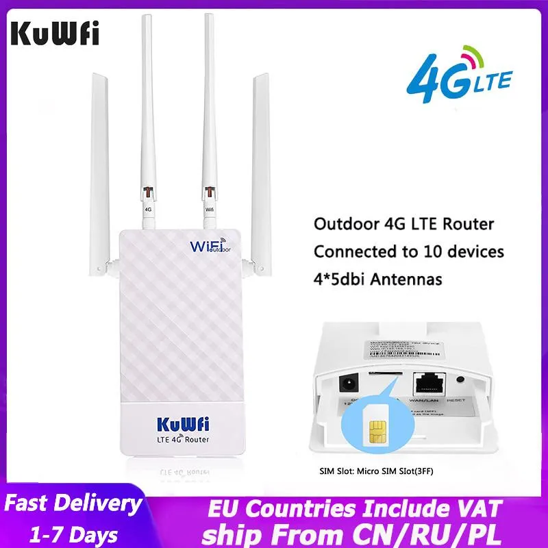 Routers Kuwfi Outdoor 4G WiFi Router 300Mbps Waterproof Wireless Router 4G SIM Card Modem WiFi Extender med 4 antenner för IP -kamera