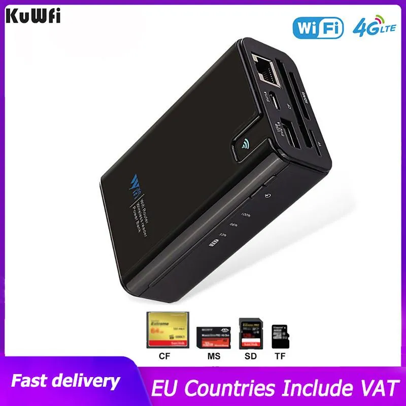 Routers KuWFi Wireless Data Share Power Bank Wireless AP WIFI Router SD/TF/CF Card Reader Connect Portable SSD Hard Drive to Phone