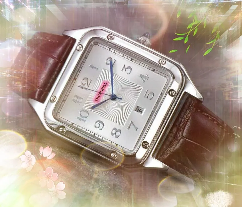 Popular Mens Digital Number Dial Watches 40MM Square Case Leather Belt Clock Quartz Movement Chronograph Vintage Auto Date Business Wristwatch Relogio Masculino