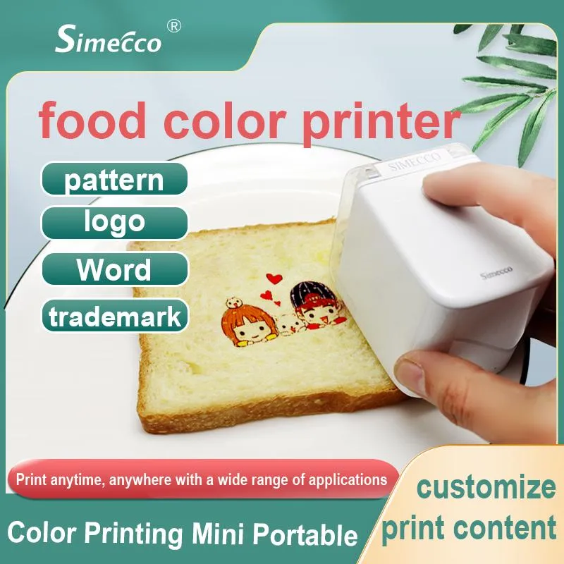 Impressoras portátil colorido alimentos impressora de mão sem fio rótulo smart rótulo padroniz de imagem mini tinta bolo pão de pão de café personalização de café com leite