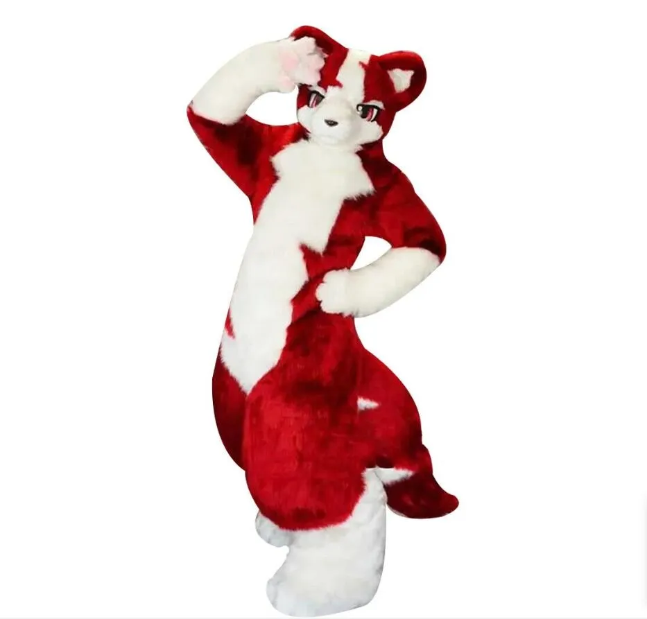 2023 Brande Nieuw mascotte kostuum Nieuw hoogwaardige lange fur husky dog ​​vox fox fursuit harige mascotte kostuumpak fancy jurk