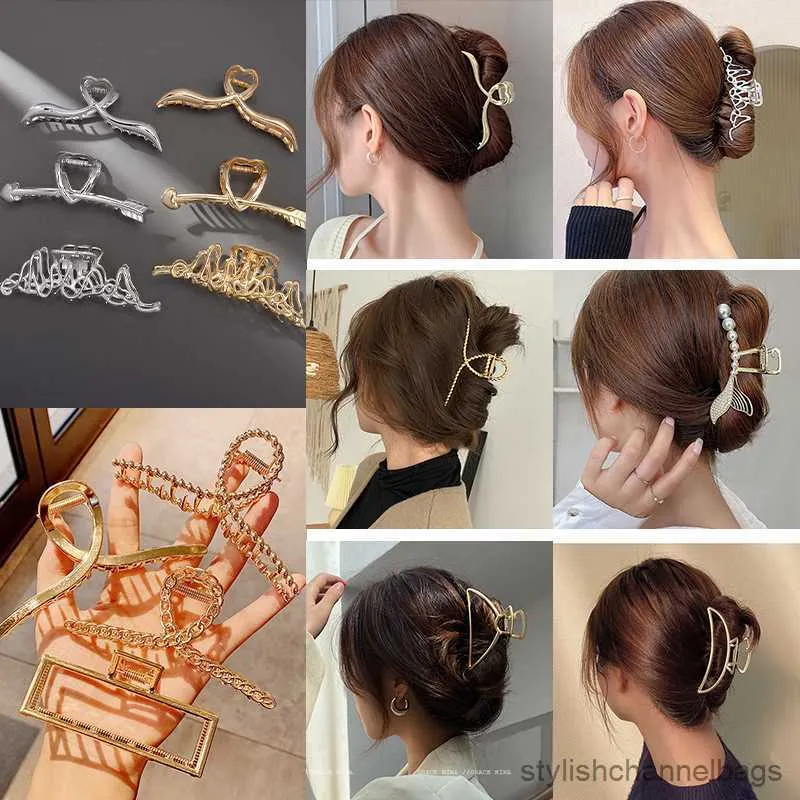 Pinza para el pelo con geometría de otra tendencia para mujer, tocado de cangrejo grande de Metal de Color dorado y plateado, joyería 2023 al por mayor