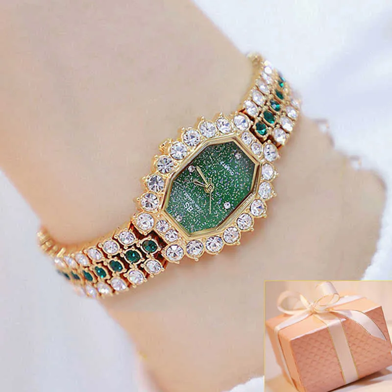 Bs Diamond Original Luxury Brand strass elegante cinturino verde Relogio da donna 2022 G230529