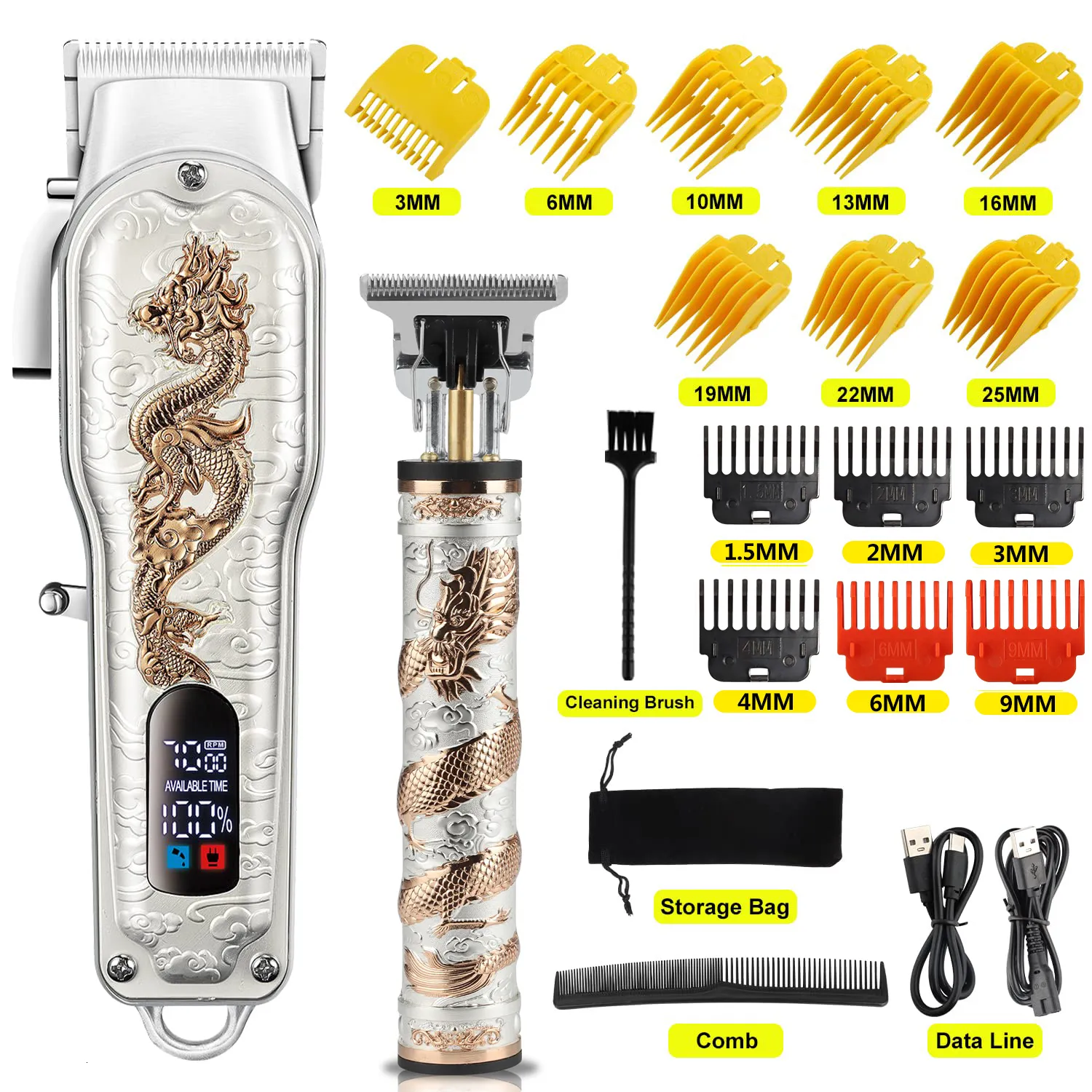 Aparador de cabelo em conjunto Dragon Professional Clipper Cordless Hair Trimmer para homens Máquina de corte de cabelo barbeador barbeiro barba 230526