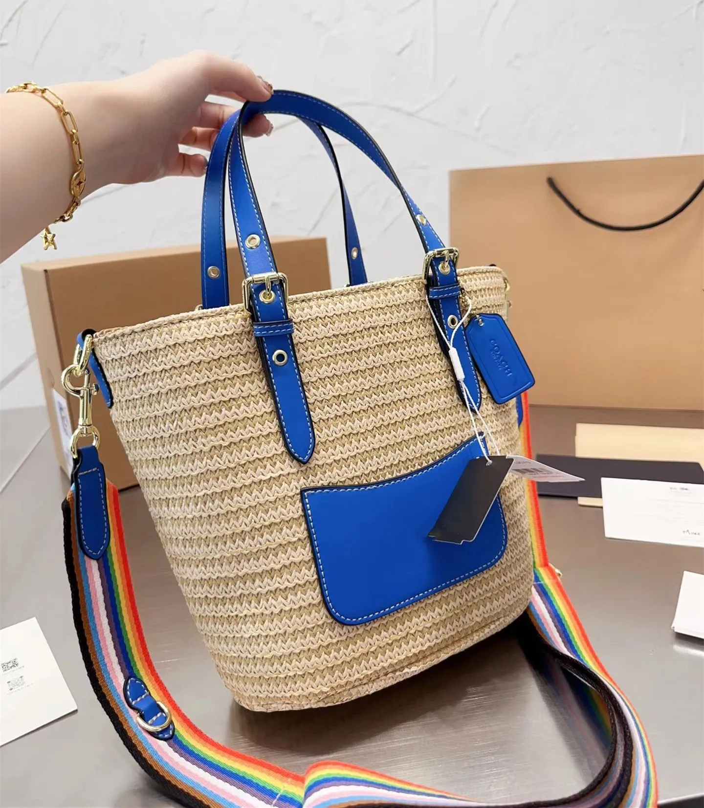 Coach summer cheap straw handbags