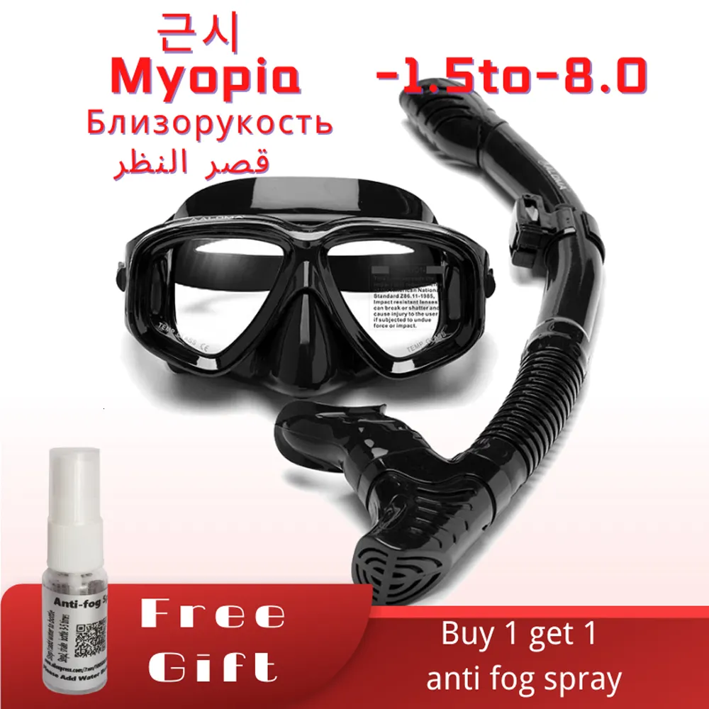 Dykmasker scubal dykmask snorkar sätta anti-burst myopia linser anti-dim vuxen dykning simning lätt andningsrör snorkel mask 230526