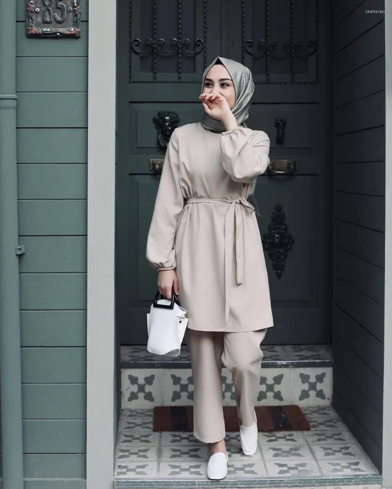 Abbigliamento etnico Set musulmano Moda Polsini elastici Abito arabo da donna Abaya Dubai Turchia Cintura Arabia Saudita