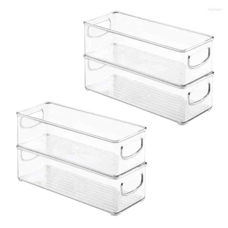 Storage Bottles 4Pcs Stackable Plastic Food Bin With Handles For Kitchen Pantry Cabinet Refrigerator Freezer - Organizer