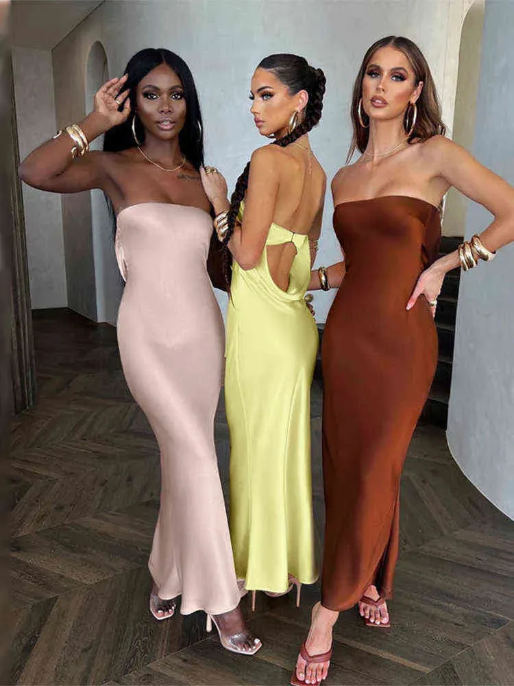 2023 Summer Fashion Satin Tube Top summer maxi dress Backless Sexy and Slimming for Women at Nightclubs and Hot Girl Clothes