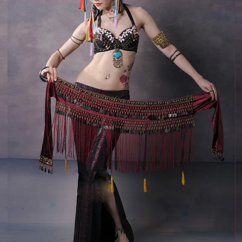 Sarongs Us Belly Dance Hip SjaG Coin Belt Tribal kostuum Fringe Tassel Belt Copper Belly Dancing Gordel te koop 230526