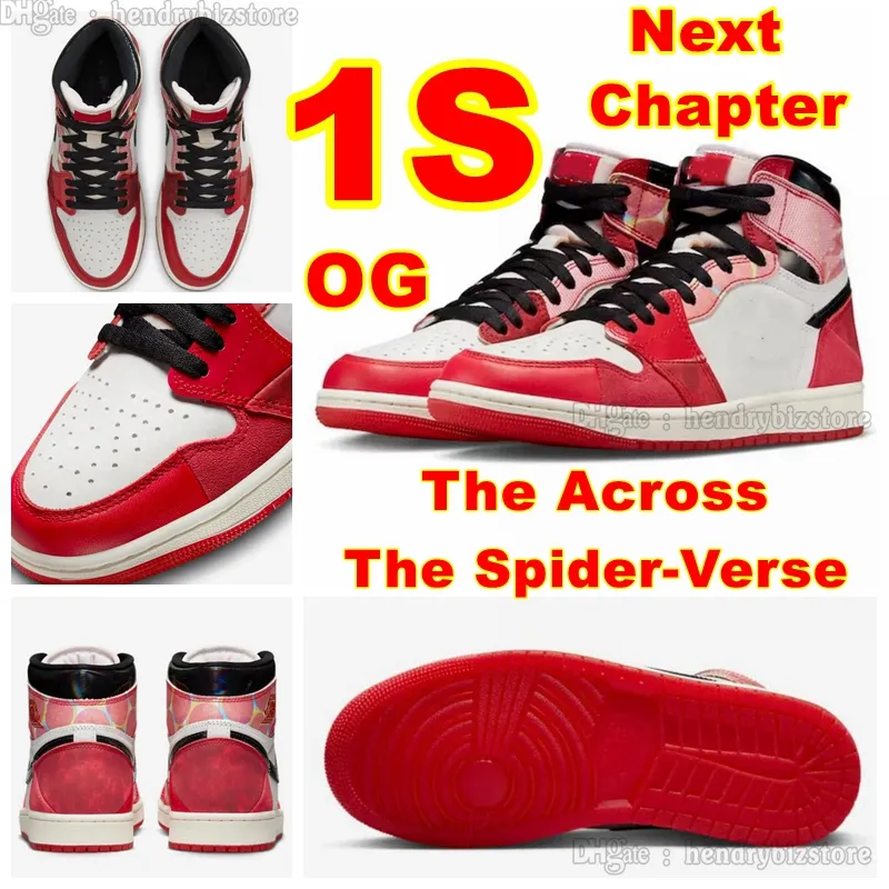 1s em todo o verso da aranha Próximo capítulo Capítulo Sapatos de basquete High OG Mens Womens University Red Black White Sneakers Origin Story Lost and Found Bred Trainers With Box