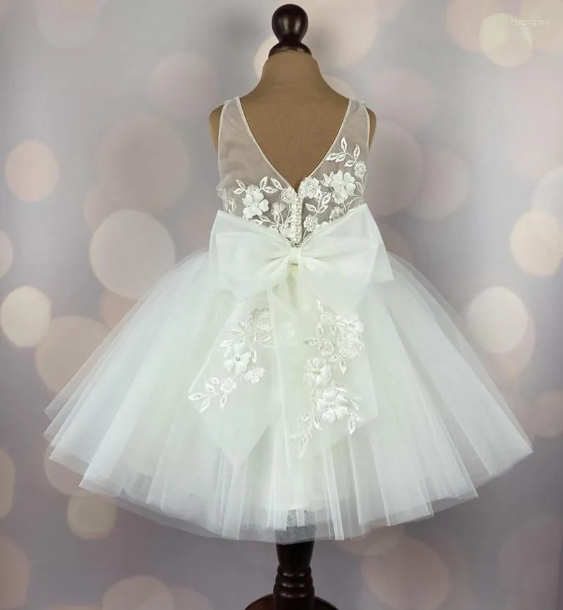 Mädchen Kleider Elfenbein Baby Mädchen Kleid für Taufe Taufe 1. Geburtstag Kleinkind Applikation Tüll Party Abschlussball Mädchen