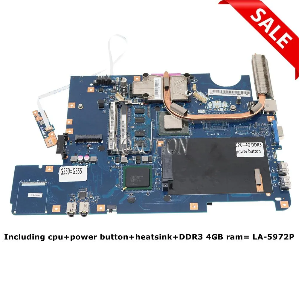 Motherboard NOKOTION Laptop Motherboard KIWA7 LA5082P G550 +heatsink+4G DDR3 +Power Button switch Board+CPU Fit For G555 LA5972P