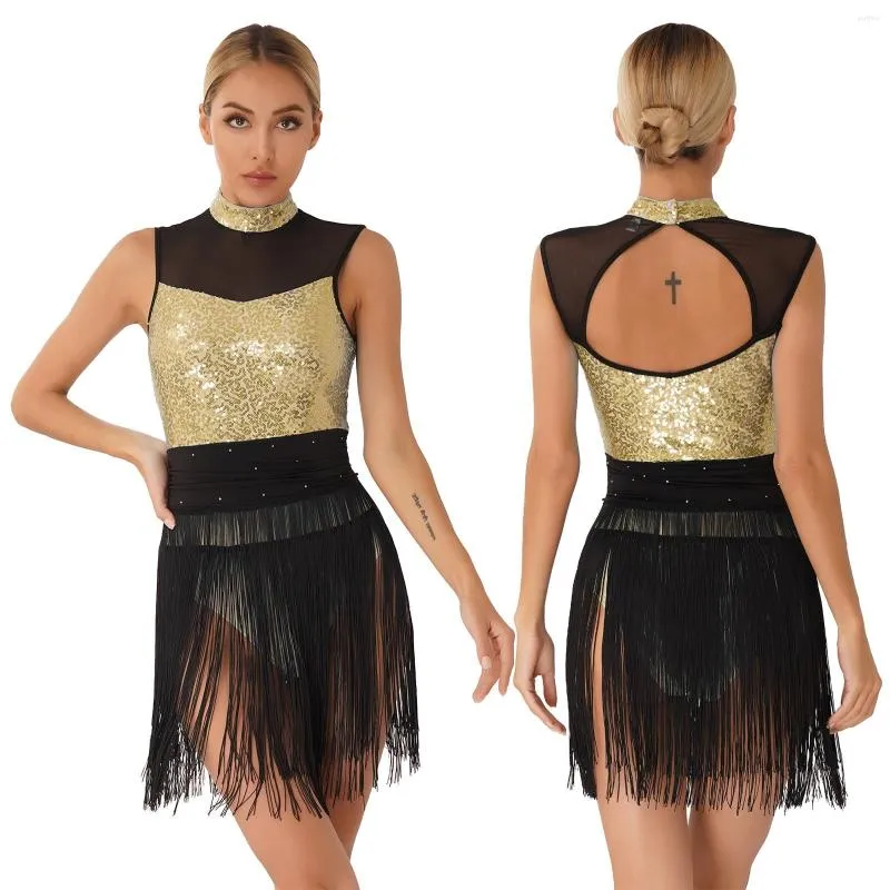 Wear Wear Women Wearly Wituil Leotard Nake Dance Dress Dance Abito a maglie a maglie a mesh Halter Bodyt