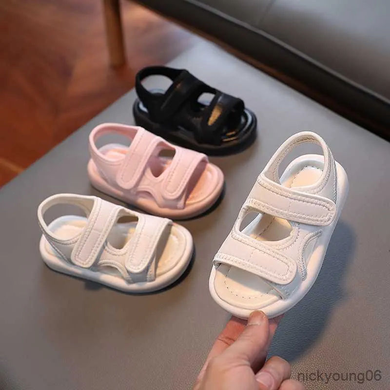 Sandales été garçon sandales enfants en cuir à semelle souple confortables filles appartements couleur unie chaussures de plage 21-30 R230529