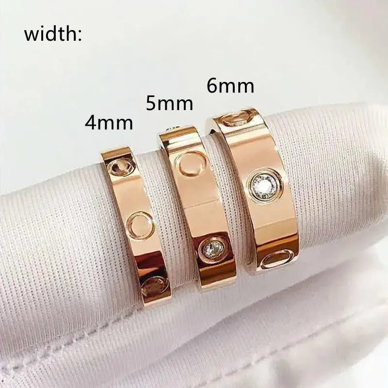 Anel de diamante Anel de amor jóias jóias aço inoxidável 18k rosa ouro prateado dia dos namorados presente de natal presente para namorada acessórios de engajamento Tamanho 4mm 5mm 6mm