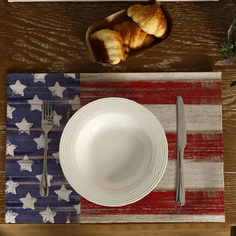 Table Mats Light And Napkins Fourth Of July Independant Day Blue Red Placemat The Festive Atmosphere Decorated With Flax Mat