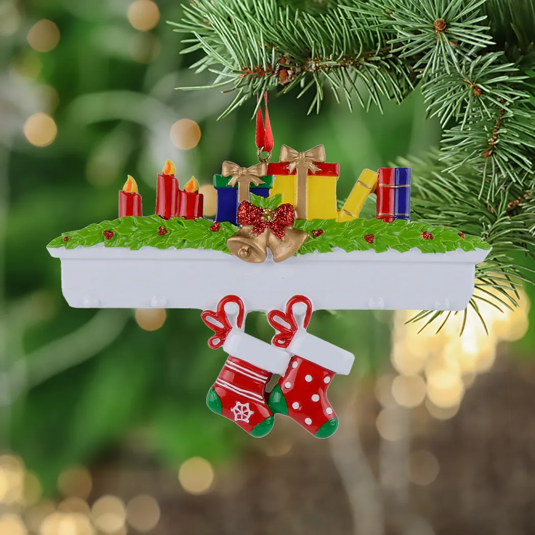 Calze da camino Famiglia di 2 ornamenti natalizi personalizzati in poliresina
