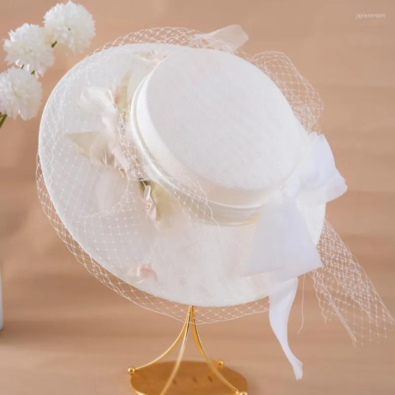 Vintage White Wedding Hat – Pleated Band & Bow – Elegant Bridal Headpiece Bridal Mini Hat With Bow and Piece of Netting, Creamy White  main image 3