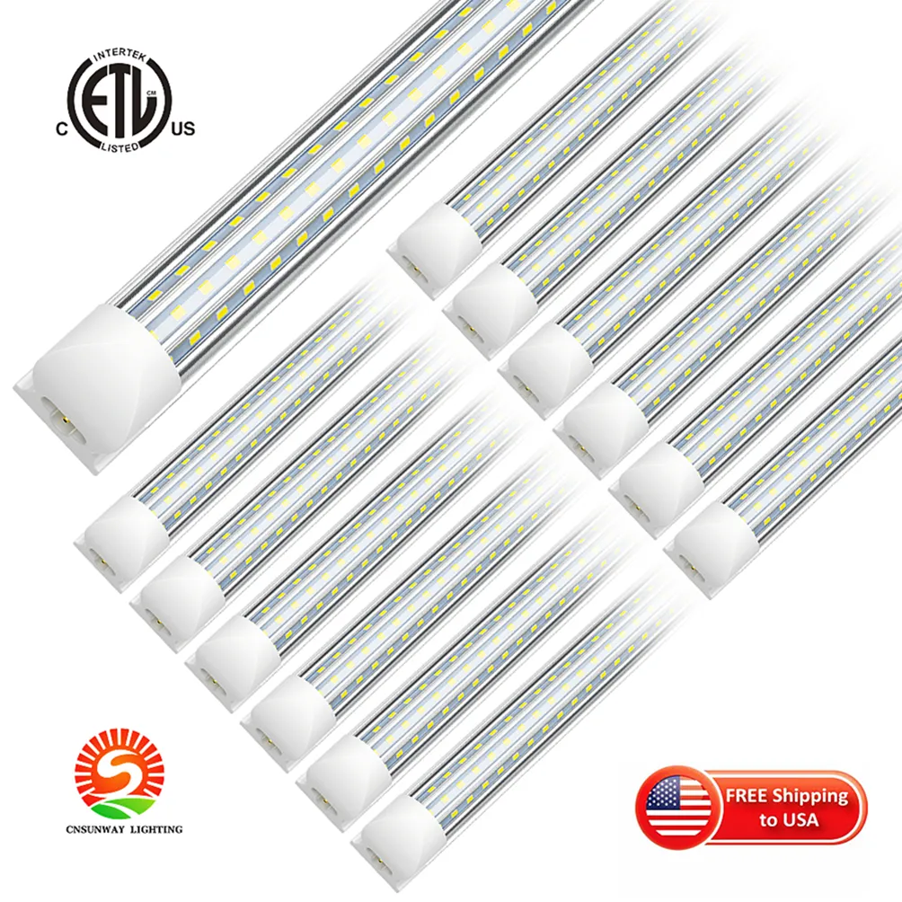 LED Tube Light 4ft 8ft 120W T8 V-Shaped Integrated LED shop Light D Shaped Three Side 3 Rows LED Light Tubes AC85-277V ETL warehouse garage workshop fixtures