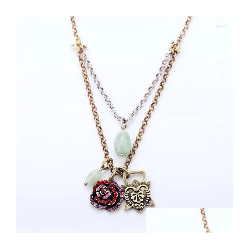 Pendentif Colliers Couches Mixte Charme Cristal Rose Fleur Collier Cadeau Bijoux Femmes Vintage Accessoires En Gros Drop Delivery Pen Dhz9C