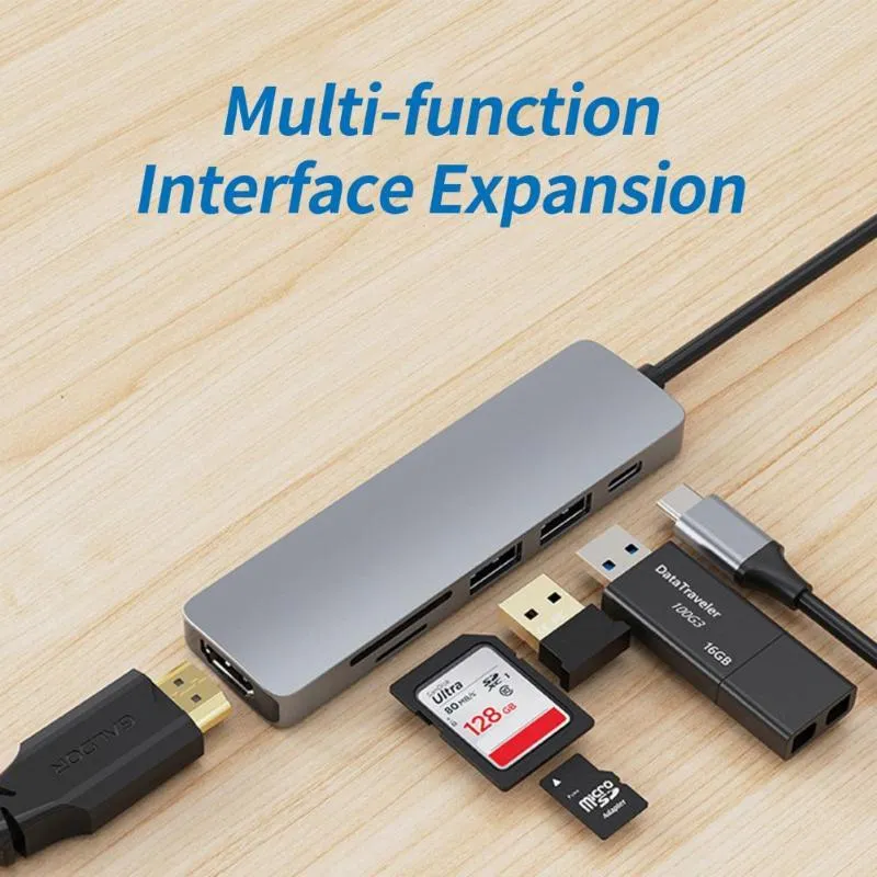 Dock d'extension Portable Type-C compatible 4K USB3.0 Mini PC Cable Hub Plug Play USB Docking Stand