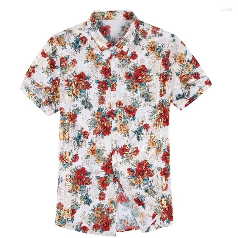 Men's Casual Shirts 2023 Summer Short Sleeve Floral Shirt Silk Slim Fit Half