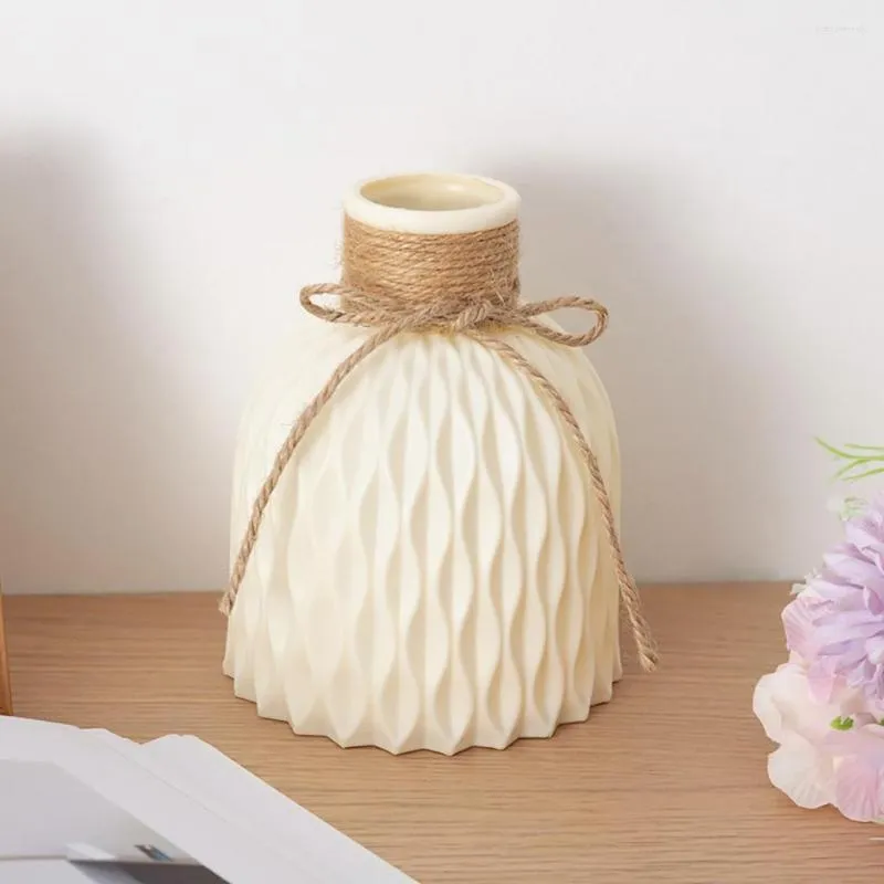 Jarrones a rayas para el hogar, jarrón de plástico de estilo nórdico, cerámica sintética, decoración de escritorio