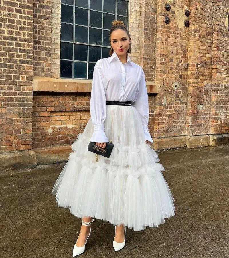 Skirts Chic White Puffy Tulle For Prom Party Wedding Bridal Skirt Custom Made Ruffles Length Layered