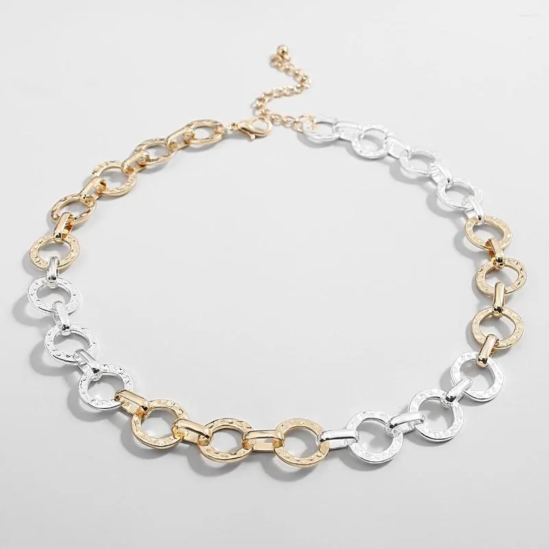 Correntes Flashbuy Gold Silver Color Colars for Women Fashion Ligo Duas jóias de colar de gargantilhas de retalhos de retalhos