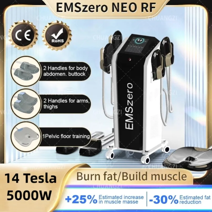 Hot nouveau minceur neo dls-emslim rf graisse brûlant l'équipement de beauté 14 Tesla 5000w machine de stimulateur musculaire électromagnétique avec 2/4/5 poignées