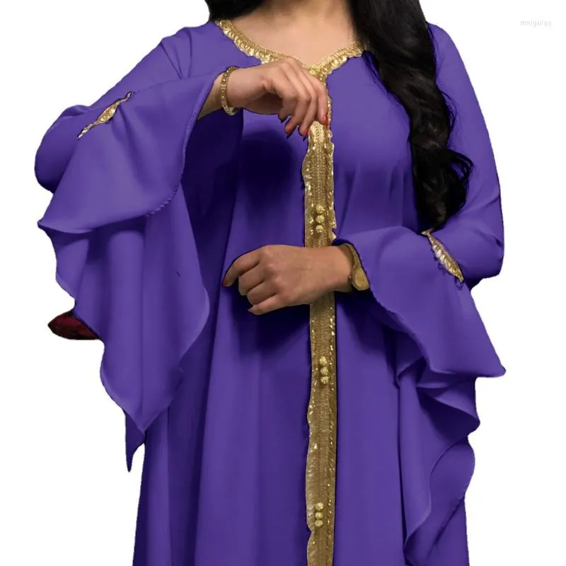 エスニック服の女性フローラルプリントイスラム教徒のドレスエレガントなカジュアルルーブOネックフルスリーブボタンボヘミアンドバイターキーサンドレス