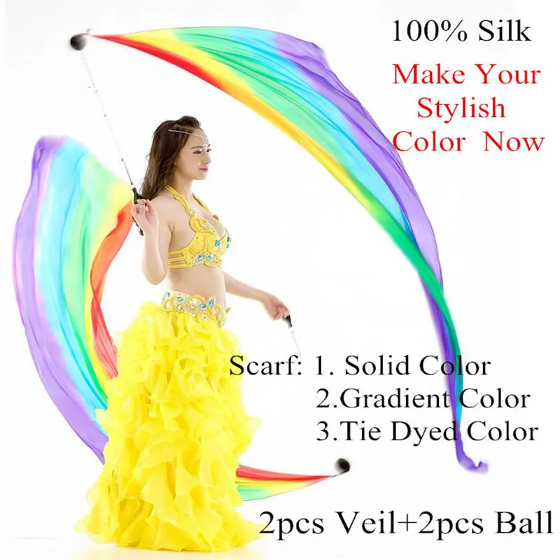 Sarongs Silk Veil Poi Chain Ball Women Belly Dance Silk Veil Poi Streamer Stage Pros Fire Water 230526