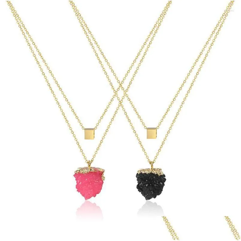 Cadeias Irregar Double Crystal Dental Colar Titanium Steel Golden Bated Ladys Clavicle Chain Individual Acessórios Lucky LN1305 DHHFS