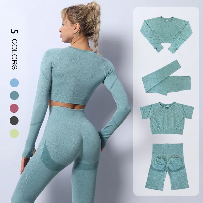 Yoga Outfit 2PCS Set da yoga senza cuciture Tuta da donna Leggings a vita alta Allenamento Abbigliamento sportivo Abbigliamento da palestra Fitness Crop Top Tute sportive Set da palestra 230526