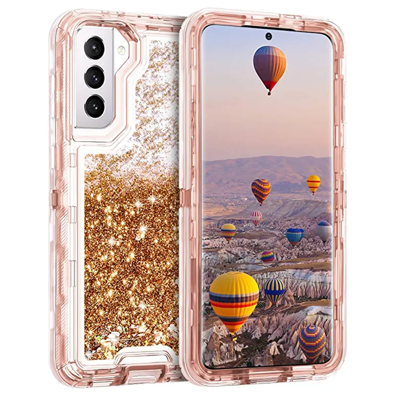 Étuis de téléphone Quickstand Glitter Liquid pour Samsung S23 S22 S21 S20 Plus Ultra S10 S9 S8 Note 20 Étui de protection complet antichoc pour téléphone portable