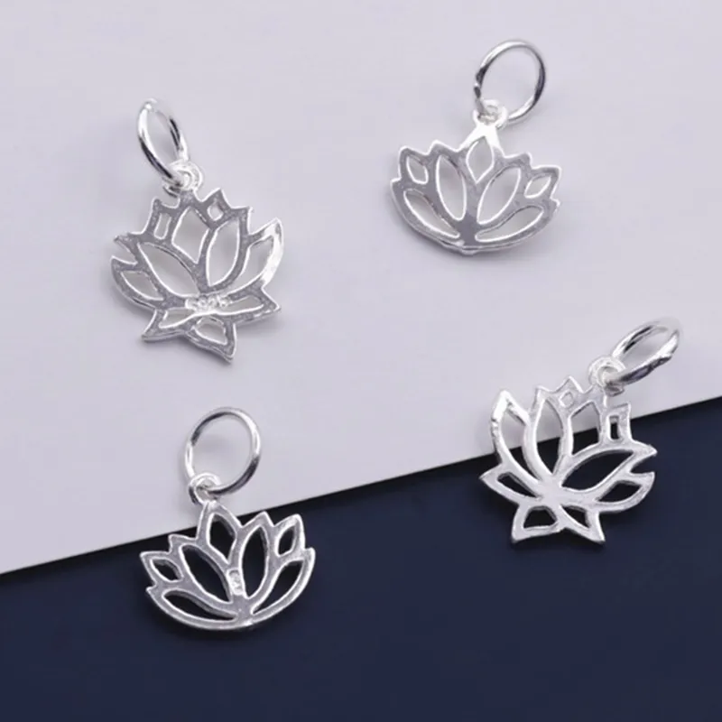 925 argent Sterling joli motif de Lotus creux breloques bouddhisme prière collier pendentif en argent bijoux à bricoler soi-même résultats