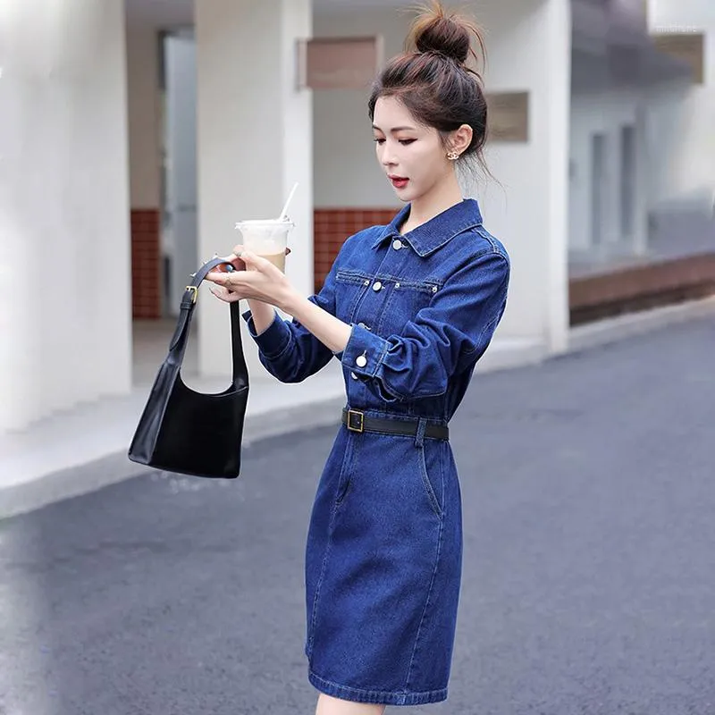 Vestidos Casuales Vestido De Mezclilla Azul Clasico Para Mujer Con Cinturon 2023 Primavera Verano Estilo Coreano Combinado Con Todo Slim Office Lady Short Jean De 29 5 DHgate