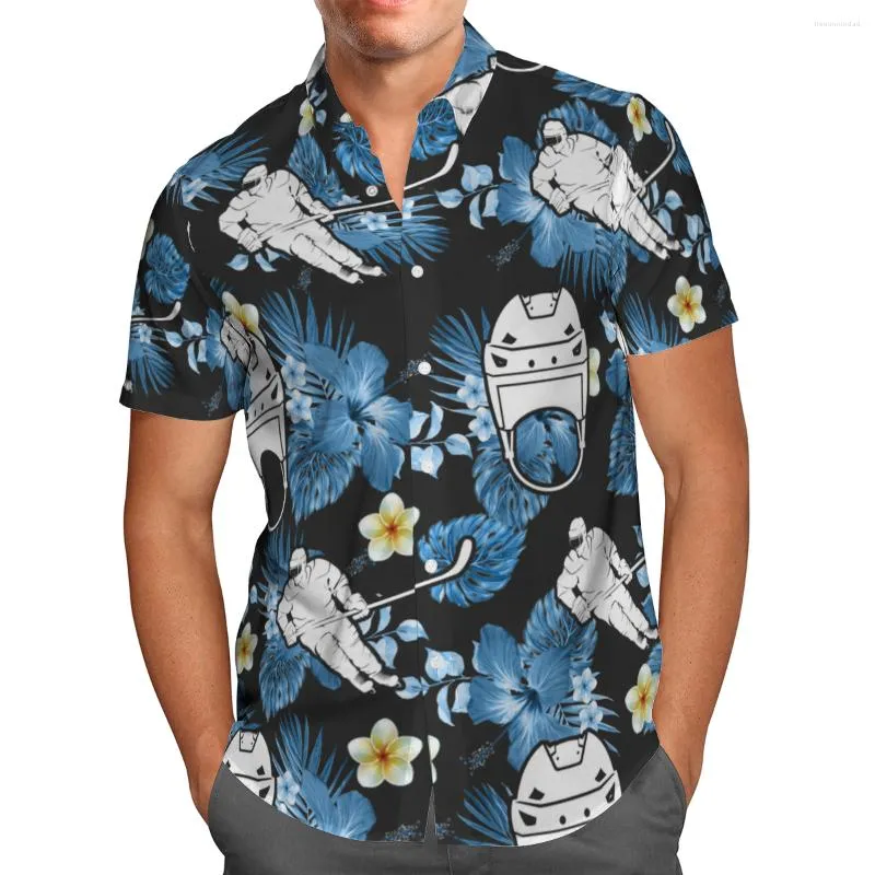 Camisas casuais masculinas Treinamento de esportes de hóquei de gelo 3D Imprimir verão respirável Hawaii Camiseta de manga curta Men Beach Greenwear
