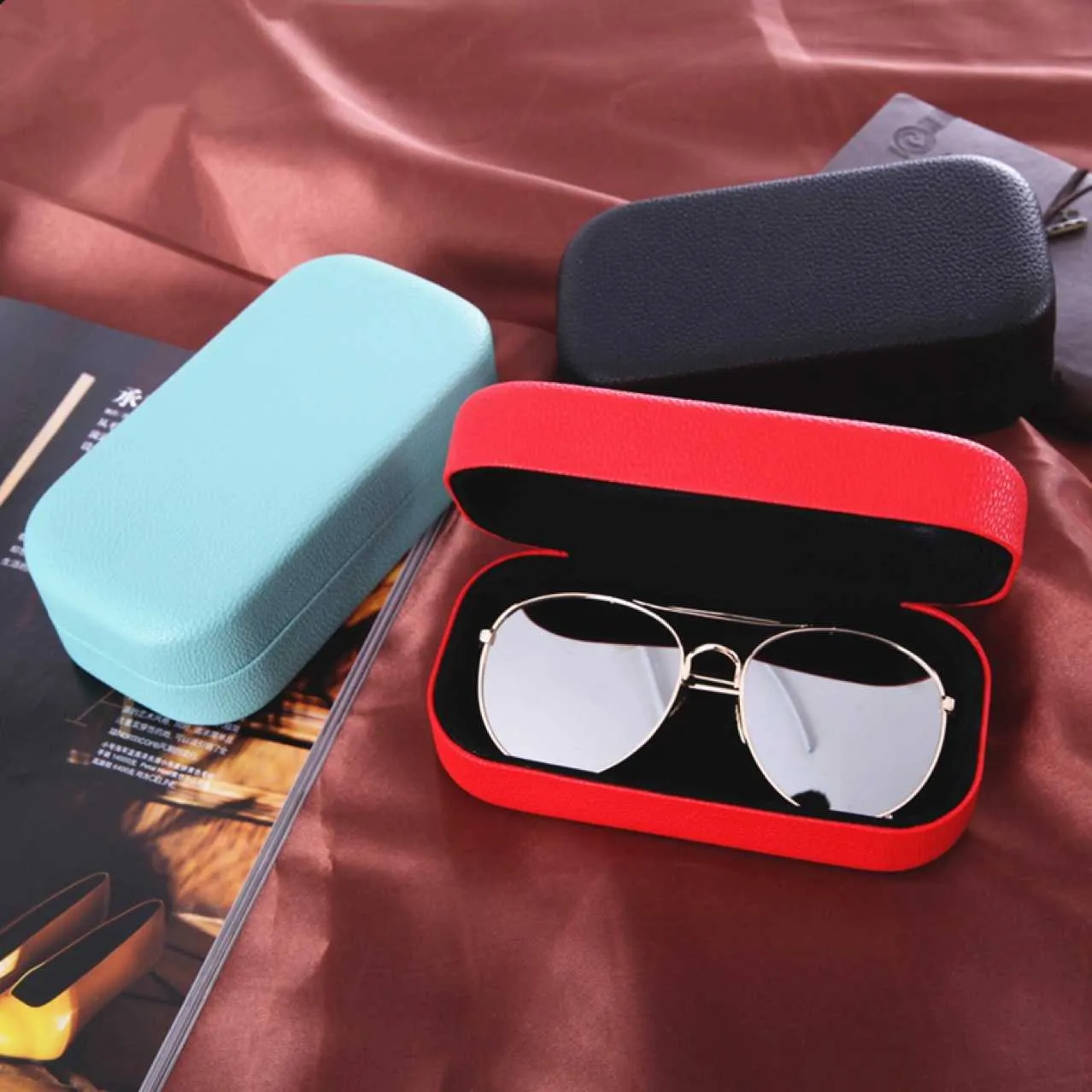 Marvolia Glasses Case Hard Shell X-Large Eyeglasses Case PU Leather Protective Case For Sunglasses Eyeglasses With Cleaning Cloth For Men Women - Black