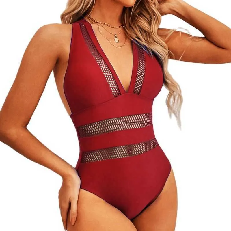 Zwemkleding sexy net uit één stuk zwempak gesloten fa badwear push omhoog bodysuit dames zwemkleding badpak strand zwembad bather zomer aa230529