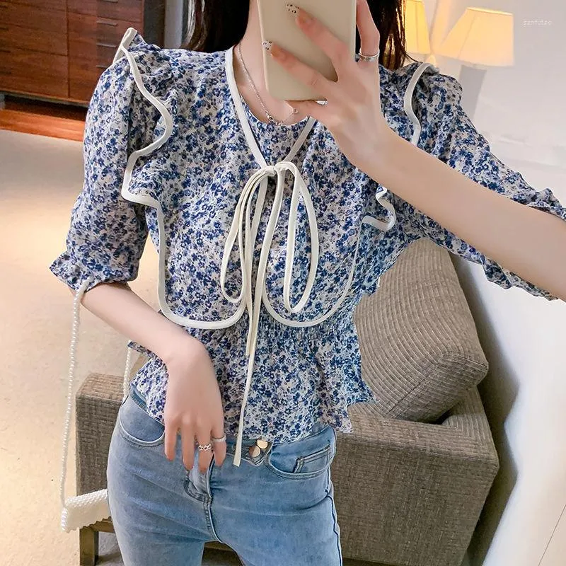 Frauen Blusen Großhandel 2023 Frühling Sommer Herbst Mode Lässig Chiffon Frauen Shirt Frau Weibliche OL Puff Sleeve Top Ay1415